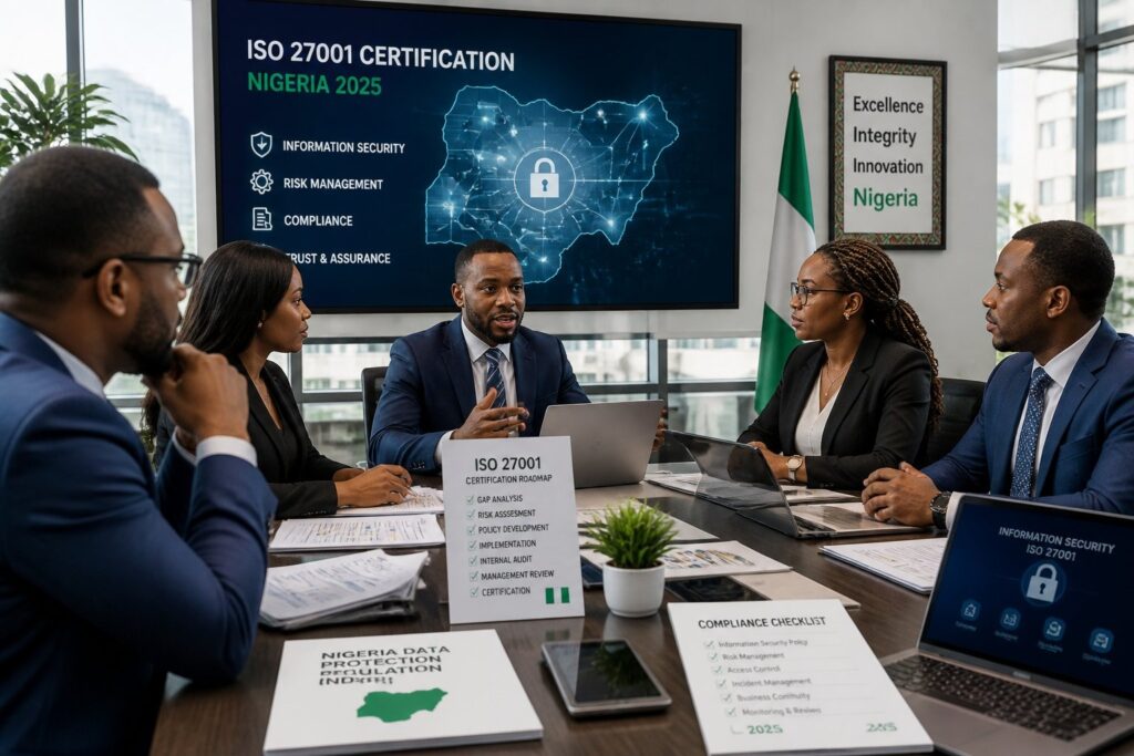 Nigeria Data Protection Act 2023 ISO 27001 compliance — Nigerian business professionals reviewing regulatory requirements
