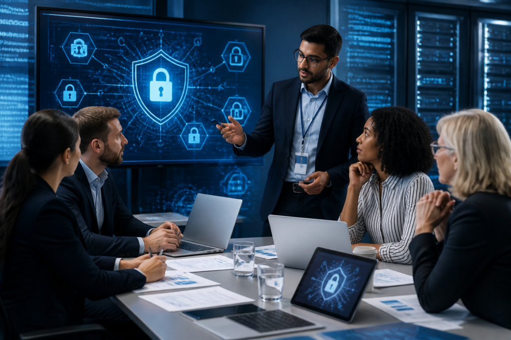 ISO 27001 information security management system ISMS Nigeria - business professionals reviewing security controls and risk assessment